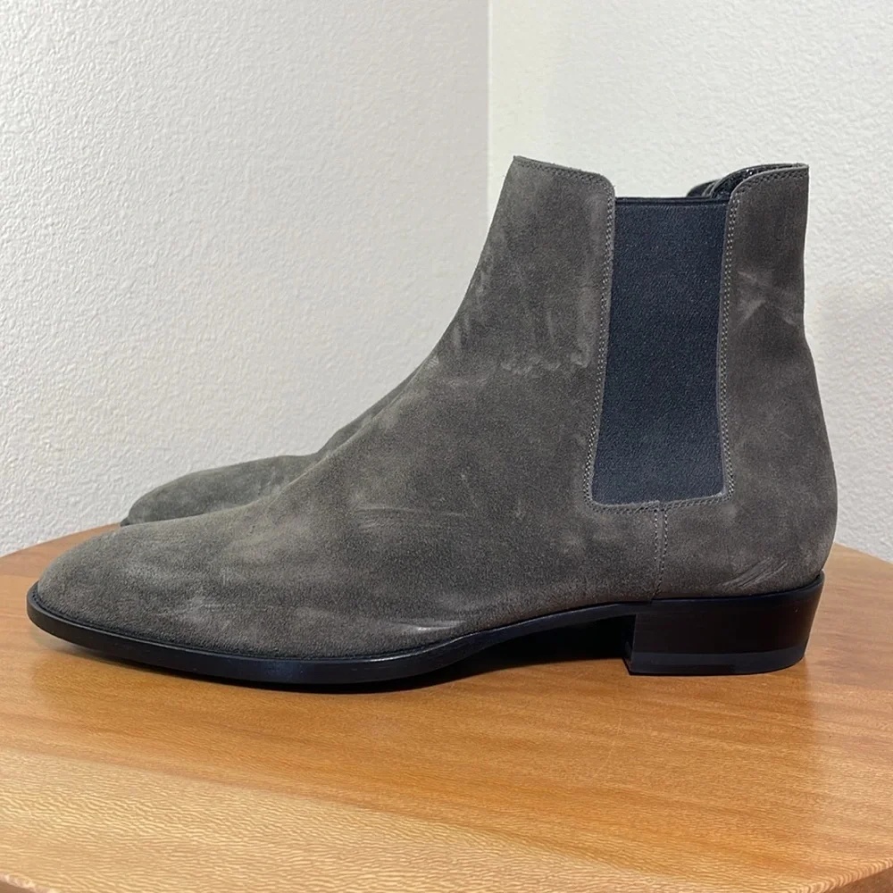 Saint Laurent Paris Wyatt Suede Chelsea Boot Gray/Black Size 41.5/8.5 - Picture 8 of 16